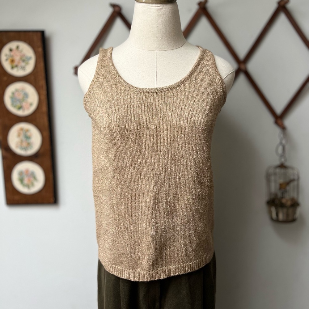 Vintage Wool Gold Metallic Knit Sweater Tank Top small